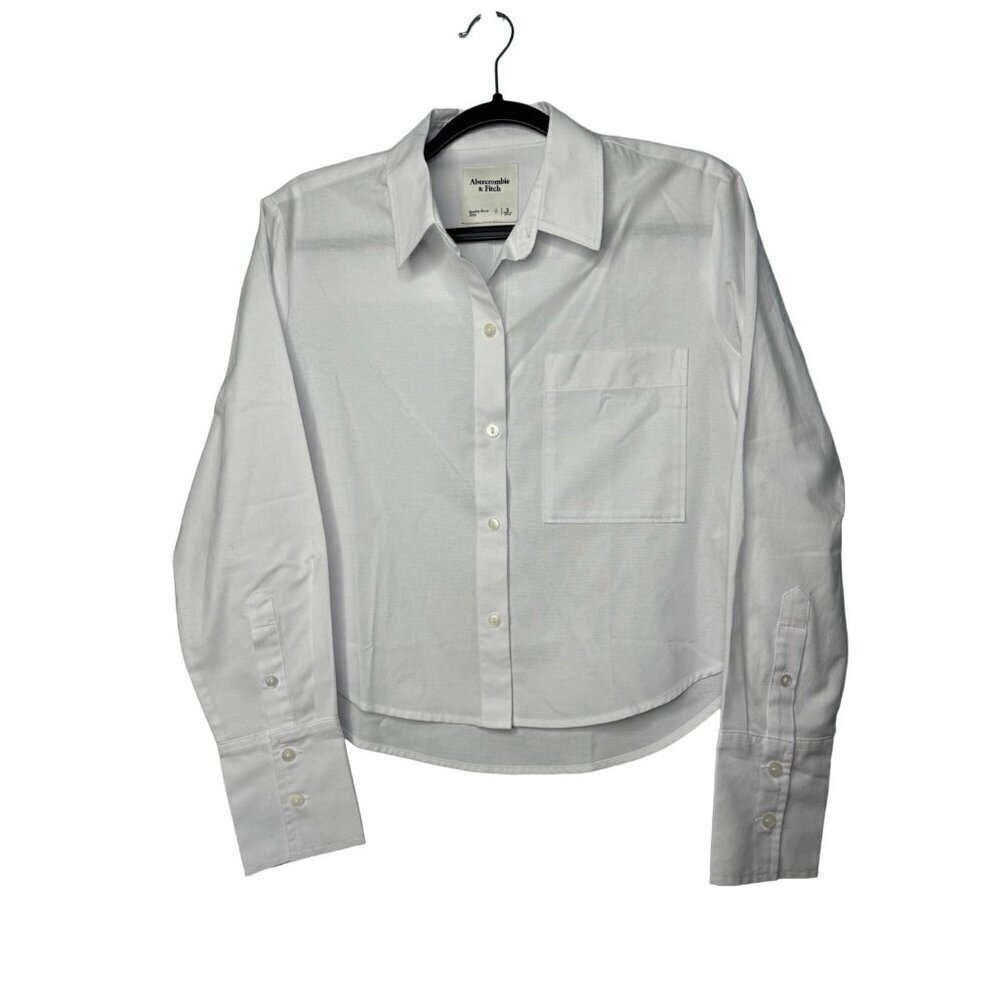 Abercrombie & Fitch Womens Button Up Long Sleeve White Cropped Blouse SZ S NEW